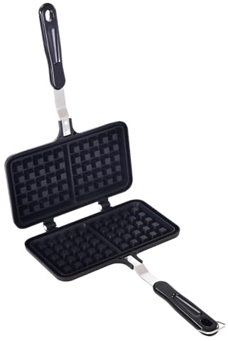 PAEFIU Doppel Waffeleisen, Gusseisen Waffeleisen, Tragbare Herdplatte Aluminium-Waffel Bereiterpfanne, Sandwich-Maker Griffen, Handbetriebenes, Kuchenform für Sbacken, Frühstück, Mittagessen