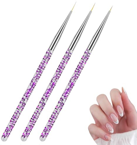 AYBUY Lot de 3 Pinceaux en Détail à Ongles,Pinceaux Peinture Professionnel | Pinceau Liner Ultra Fin Pinceau Nail Art Outils de Dessin pour Lignes Longues, Détails Fins, DIY Nail Art Designs, Violet