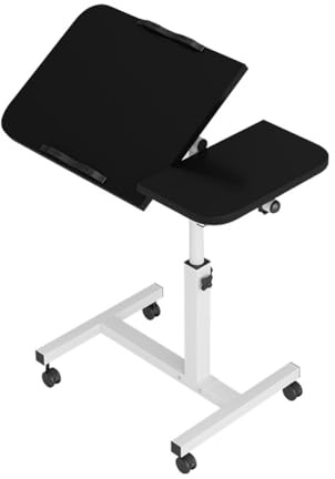 Lidzopas Pflegetisch Mit Rollen Höhenverstellbarer Betttisch Mit Kippbarer Tischplatte & Kantenschutz Bett-Beistelltisch Für Krankenbett, Pflegebett, Laptoptisch