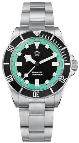 watchdives WD1969 Pro Relojes de buceo VH31 Sweep Second Reloj de cuarzo 38 mm Cristal de zafiro Reloj de lujo 200 m para hombre, Negro Coral Azul