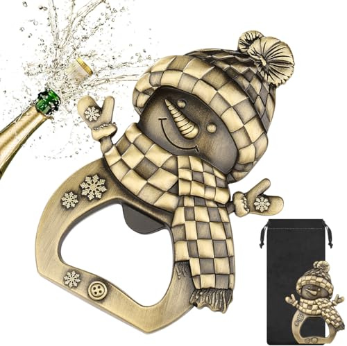 LKKCHER Décapsuleur bonhomme de neige, cadeau festif insolite pour homme, femme, papa, décapsuleur festif, accessoire de bar en bronze avec sac