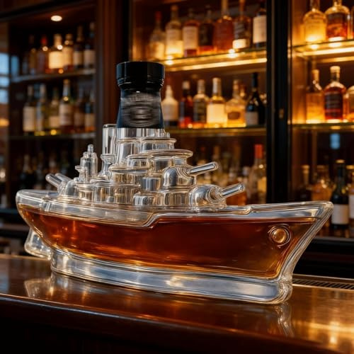 300ML Decantador Whisky Arte Escultura - Botella De Whisky Con Forma De Barco, Original Decantador De Cristal, Botellas De Vino Vacías Con Temática Náutica, Regalo Para Guardar Licores(A)