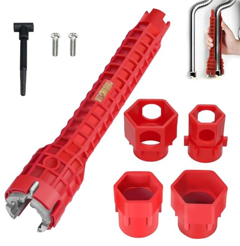 Llave de grifo, llave de tuerca de pie, llave de montaje para asiento de inodoro, instalación de fregadero Faucet, herramienta 14 en 1 para espacios estrechos, llave de fontanero para lavabo e inodoro