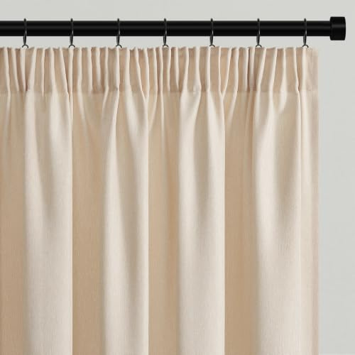 Topfinel Vorhänge Beige Leinenoptik Wohnzimmer Gardinen mit Kräuselband Halbtransparent Licht Filtern Voile Vorhänge Modern Vorhang 140x225cm für Schlafzimmer Balkontür Kinderzimmer 2er Set