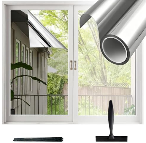 Spegelfolie fönster insynsskydd – fönsterfilm solskydd värmeskydd UV skydd envägsspegel självhäftande restfritt värmeskydd kontor lägenhet balkong glas interiör silver de la Vie 44,5 x 400 cm