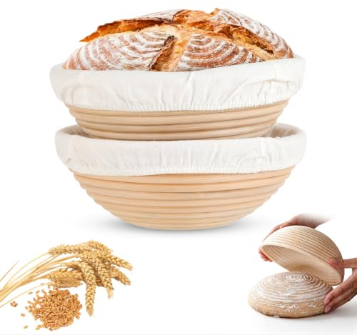 Lote de 2 Banetones Para Pan, Cesta de Fermentación Para Pan de 23 CM