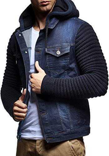 Leif Nelson LN5240 jeansjacka för män med stickade ärmar, BLÅ, S
