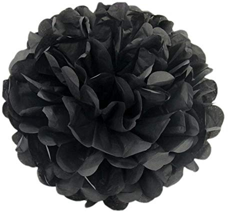 JZK 10 x Negro Pompones papel 25 cm pom poms ponpon pompom bolas flores para decoración boda cumpleaños fiesta bautismos, pompón decorativo de fiesta, decoración de dormitorio para niñas