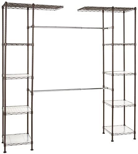 Amazon Basics Ausziehbarer Offener Kleiderschrank mit 10 Höhenverstellbaren Einlegeböden - Maximalgewicht 521 kg, 35.6 by 147 to 160 by 182.9 cm, Bronze