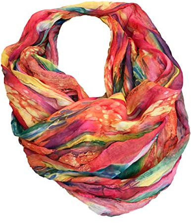JameStyle26 färggrann siden, sommarsjal, regnbåge, silke, uni, rund halsduk, tubhalsduk, stola, halsduk, lätt, ROSA