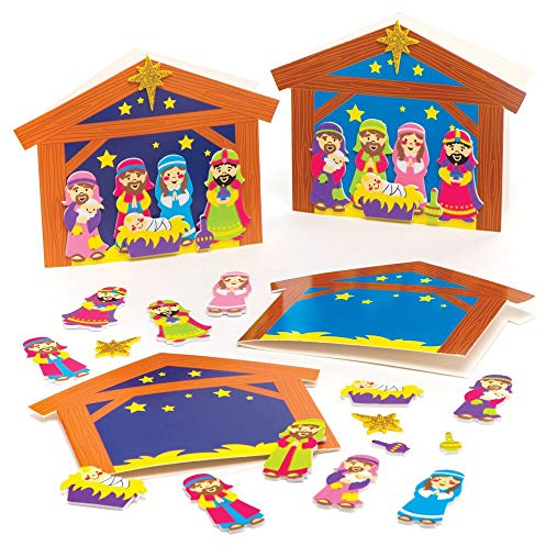 Baker Ross Kits de tarjetas de Belén (Pack de 6) para manualidades navideñas infantiles
