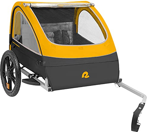 Retrospec Rover Bike Trailer for Kids - Foldable Single & Double Passenger Design With 16in Wheels, 5-Point Safety Harness & Weather Shield - Baby Bike Trailer With Storage