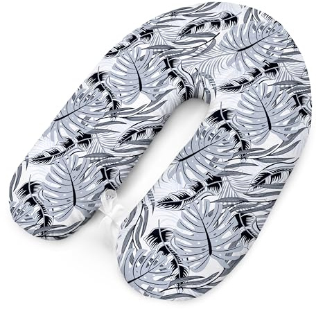 Cuscino per allattamento con imbottitura, per neonati e donne incinte, per dormire su un fianco, in cotone, con federa da 170 cm, motivo: monstera, grigio