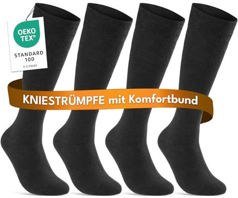 sockenkauf24 Kniestrümpfe Herren & Damen (4 oder 8 Paar) mit Komfortbund Baumwolle