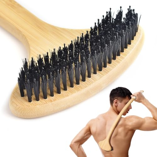 NURENDER Rückenkratzer 55 cm Extra Langer, Natürlicher Bambus Back Scratcher für Männer und Frauen, Juckreizlinderung, Arbeitssparende, Gebogene Körperbürste, Breiter Bürstenkopf