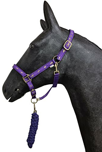 Horse Padded Headcollar Lead Rope - Comfortable Stylish Horse Printed Halter with Detachable Leadrope - Stable Yard Equipment for Pony Cob Full and Shetland