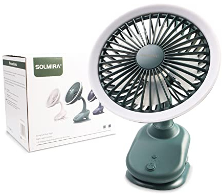 SOLMIRA Ventilador Portátil de Pinza con Batería Recargable USB Tipo C, Diseño de Interior y Exterior sin Cable, Verde, con Luz Propia