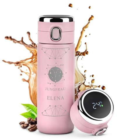 Maverton Thermobecher Kaffeebecher mit Gravur 400 ml - Trinkflasche Edelstahl - mit LED-Temperaturanzeige - auslaufsicher 100% dicht - für Frauen zum Geburtstag - rosa - Sternzeichen