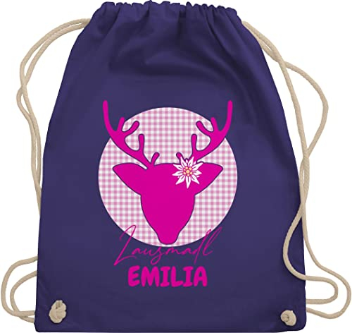 Turnbeutel Rucksack - Kompatibel Oktoberfest - Lausmadl Hirsch - Unisize - Lila - oktoberfest-tasche trachten edelweiß tasche trachtenrucksack bayrisch edelweiss beutel trachtenrucksäcke