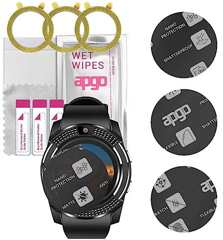 apgo 3x MATTE Cristal protector híbrido compatible con Smartwatch V8, nano cristal flexible, gran sustituto del cristal templado, resistente a arañazos, pegamento completo.
