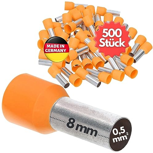 500 stycken Kalitec AE0508OR trådhylsor isolerade 0,5 mm² 8 mm lång orange I tillverkad i Tyskland I industriell kvalitet