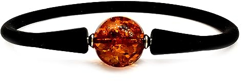 Bracciale in caucciù/silicone con sfera in ambra D-14 mm, misura 18-20, bracciale in silicone per uomo e donna, vera ambra baltica, colore cognac, non pressato a caldo, non sintetizzato, 18-20, Pietra