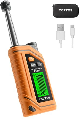 TopTes PT760 Rechargeable Natural Gas Detector, Gas Leak Detector with 12-inch Extendable Probe,%LEL Propane Leak Detection with Built-in Flashlight for Methane, Butane and more for Home, RV