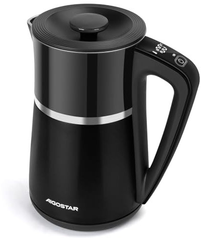 Aigostar 1.7L Electric Kettle with 5 Temperature Settings, Keep Warm, Double Walls Insulated, Digital Display, Stainless Steel Interior, Tea Kettle Water Boiler, Boil Dry Protection 2200W Black - Alva