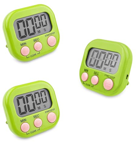 Fousenuk 3 Stück Eieruhr Grün, Timer Digital, Küchentimer Küche, mit LCD | Kurzzeitwecker Magnetisch, Stoppuhr mit Einklappbarer Ständer, Timer, für Kochen Backen Sport Studieren
