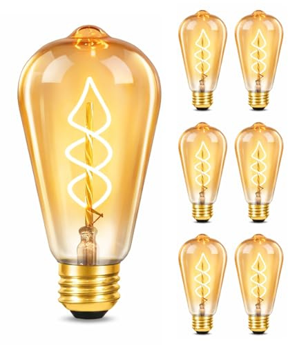 GBLY 6x LED Glühbirne E27 Vintage Lampe ST64 Retro Warmweiss Glühlampe 4W | Filament Leuchtmittel 2200K Edison Birne Dekorative Energiesparlampe Antike Beleuchtung für Restaurant Haus Café