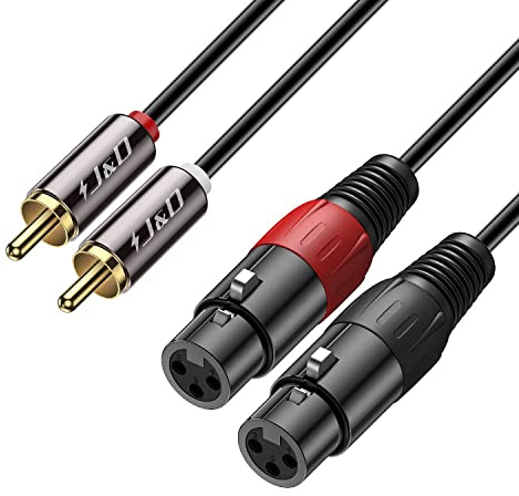 J&D 2 RCA to 2 XLR Cable, PVC Shelled unbalanced Dual XLR Female to Dual RCA Male HiFi Audio Stereo Audio Interconnect Cable for Speaker Condenser Mic Mixer AMP, 15 Feet