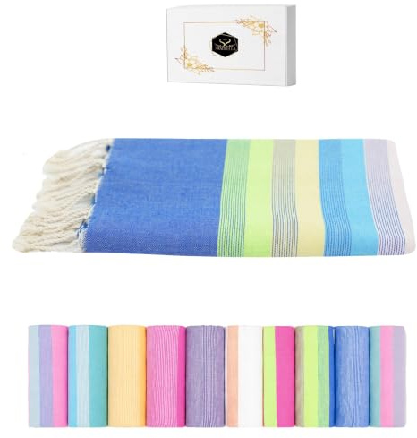 Sandrella Hamamtuch Sauna Damen & Herren groß 100x200 Baumwolle Strandtuch Decke Pestemal | blau