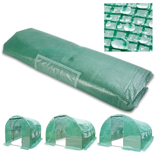 TOM Gewächshaus Ersatzfolie – UV beständige Gewächshausfolie – Winterfest, wetterfest, wasserdicht – Gitterfolie transparent grün – Folie für Tomatengewächshaus (Grün, 300x400 cm)