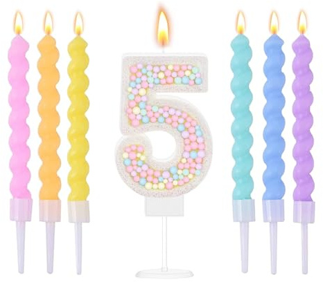 Ovaletta 6 Stück Bunte Geburtstagskerzen Zahlen 5 – Macaron Farbige Kerzen für Kuchen & Torte, Party Deko, Geburtstagsdekoration – Geburtstagskerze 5 für Geburtstagsfeier