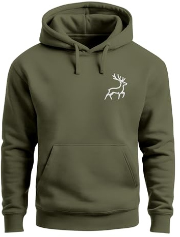 Neverless® Hoodie Herren Print Aufdruck Hirsch Wald-Tiere Kapuzen-Pullover Männer Outdoor Fashion Streetstyle
