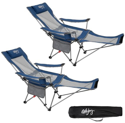 #WEJOY 2-in-1 Campingstuhl Faltbar, Strandstuhl mit Verstellbarer Rückenlehne & Fußstütze, Relaxsessel Liege mit Getränkehalter, Liegestuhl Angelstuhl für Outdoor Camping