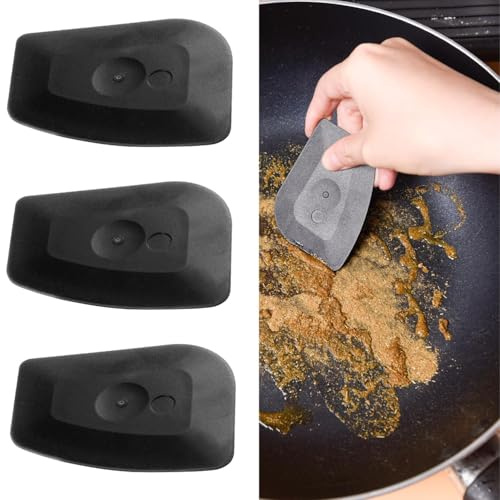 Pfannenschaber aus Kunststoff, für die Küche, Topf, Schrubber, Gusseisen, Pfannenreiniger, Werkzeug-Set, stabiler Lebensmittelschaber für Gusseisen, Topfreinigung, Schaber, Küche (schwarz), 3 Stück