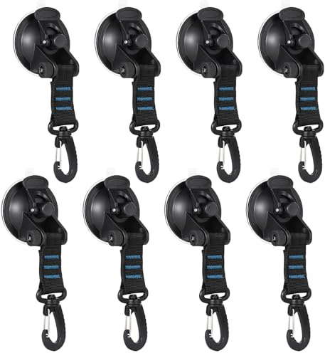 GGesii 8 Stücke Saugnapf Camping Set, 360° Drehbare Auto Saugnapfhaken, Saugnapf Anker Extra Starke mit Befestigung, für Camping- und Outdoor-Aktivitäten, Dachzelte, Autos und Wohnmobile (Blue)