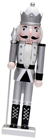 ohodhmnu Casse-Noisette Traditionnel en Bois Argent 36cm Ornement Noël Marionnette du Roi Décoration Festivals Vacances