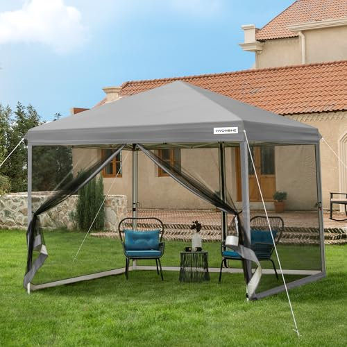 VIVOHOME Tente Écran Tonnelle Pliante 3x3m Portable résistant à l'eau Barnum Pavillon de Jardin avec Moustiquaire 2 Portes à Fermeture Éclair et Sac Roulant pour Camping Pique-Nique Fête