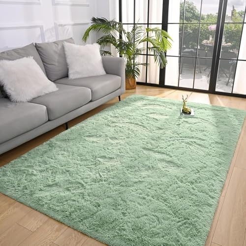 HOKXUAN Alfombras Salón Grandes Pelo 60 x 160 cm Antideslizante y Esponjosa Alfombra Esponjosa, Alfombra de Cama Varios Tamaños para Salón y Dormitorio, Verde