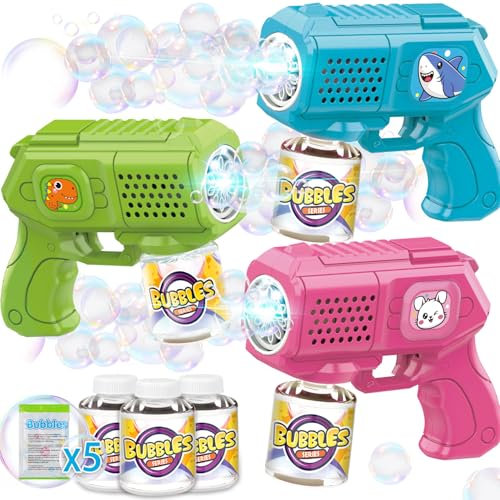 Beria 3er Pack Tier Seifenblasenpistole Spielzeug für Kinder Elektrisch Seifenblasenmaschine Bubble Gun Geburtstag Geschenke für 3-8 Jahre Kinder Hochzeit Outdoor Seifenblasen Spielzeug