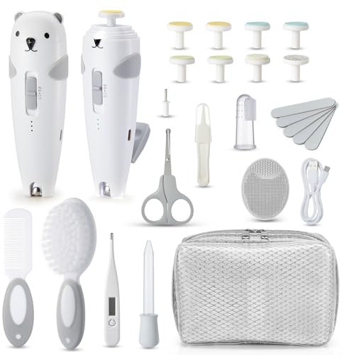 Lilian&Gema Baby Nail File Electric, 28-in-1 Safe Rechargeable Nail Clippers and Grooming Kit, Dual Auto Light Baby Nail Care Kit, Portable Newborn Nursery Health Care Set for Infant Toddlers Boy Girl