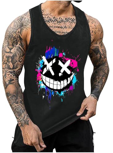 KOG Tank Top Herren Sport Tanktop Sommer Muskelshirts Ärmelloses Freizeitshirt Grafik Kleidung Baumwolle Oberteile Männer Top Lose T-Shirts 2026 Tee Schwarz 3XL