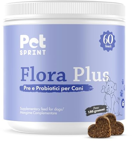 Pet Sprint Probiotici Per Cani Flora Plus - Pre e Probiotico Digestivo Per Cani, Favorisce La Digestione e Salute Intestinale - Marca Italiana