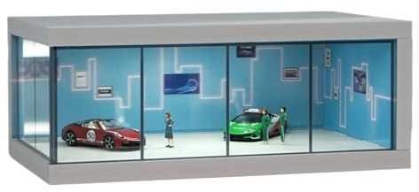 Ausstellungsvitrine für Automodelle, LED-Aufbewahrung für Automodelle, staubdichtes Display-Schrank, klare Acrylplatten, realistische Parklayout, 26,5x10,5x15cm/10,43x4,13x5,91Zoll, zum Schutz der