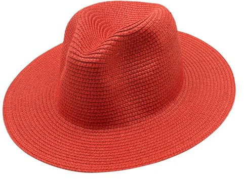 Generisch Sonnenhut Damen, Strohhut Damen Outdoor Strandhut Atmungsaktiv Sommerhut Elegant Urlaub Damenhut Breiter Krempe Faltbar Sonnenhut Sommer Sonnenschutz Rot