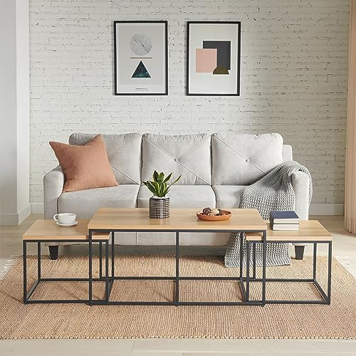 3-Piece Coffee Table Set - Modern Nesting Tables with Large Table and Side Tables - for Living Room, Apartment, or Dorm by Lavish Home (Walnut)