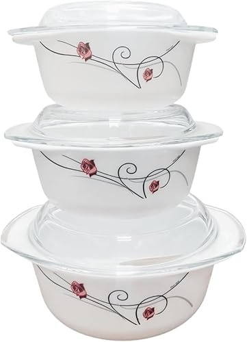 Housetronics 3 Pcs Glass Casserole Dishes With Lids Oven Proof, Microwave & Dishwasher Safe-Scratch,Thermal Shock Resistant Casserole Dish With Lid-Easy-Grip Handles Serving Dishes (1 + 1.5 + 2.5 Ltr)