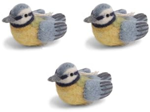 Handgemacht & Fairtrade-Zertifiziert | Gry & Sif | Stilvolles dänisches Design x Nepali Kunsthandwerker | Anhänger - Mini-Vögel aus Filz für Wohnzimmer-Dekoration | Gelb/Blau | 3er-Set